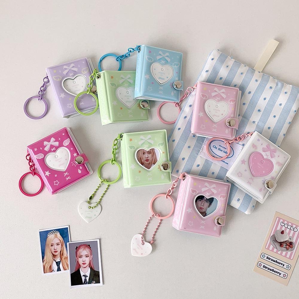 Portable Bow Photo Album Keychain Snap Closure Album Book Mini Photocards Holder