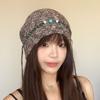 Keep Warm Knitted Pullover Hat Coldproof Jacquard Woolen Hat Fashion Beaded Fringed Cap  Outdoor