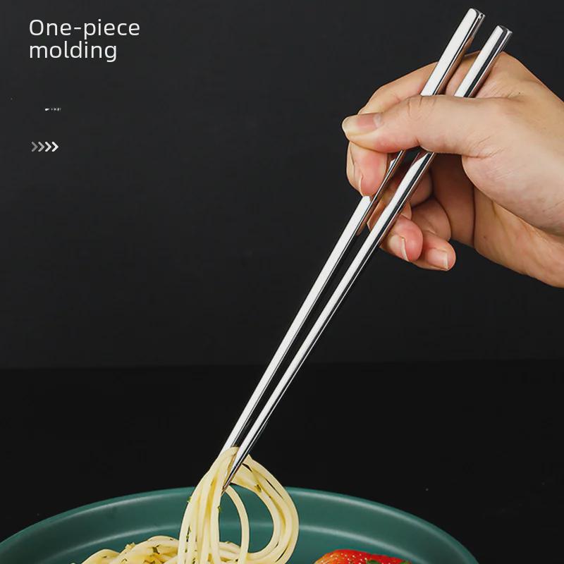 Набор палочек для еды из нержавеющей стали премиум-класса 316 с нескользящим покрытием — утолщенный, устойчивый к плесени металлический дизайн для домашнего использования