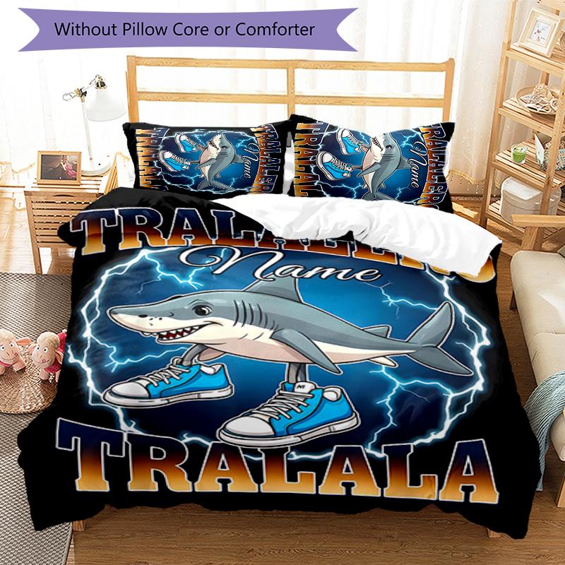 3pcs Custom Name Cartoon Italian Brainrot animal Bedding Set Duvet Cover Closure Includes 1 Duvet Cover & 2 Pillowcases for All Seasons Bedroom Decor