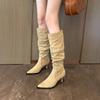 9800-1 Internet Celebrity Pointed Thin Boots But Knee Boots Women's Autumn and Winter New Suede Thin Heel Boots Women's Boots