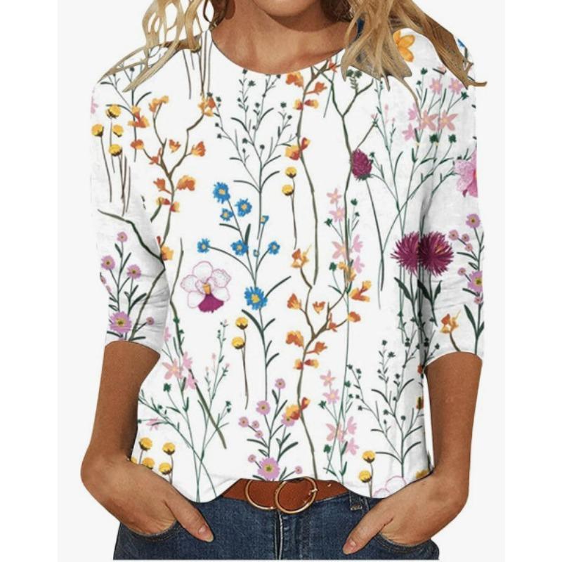 Летняя футболка-пуловер с круглым вырезом и цифровым принтом 3D с рукавами три четверти