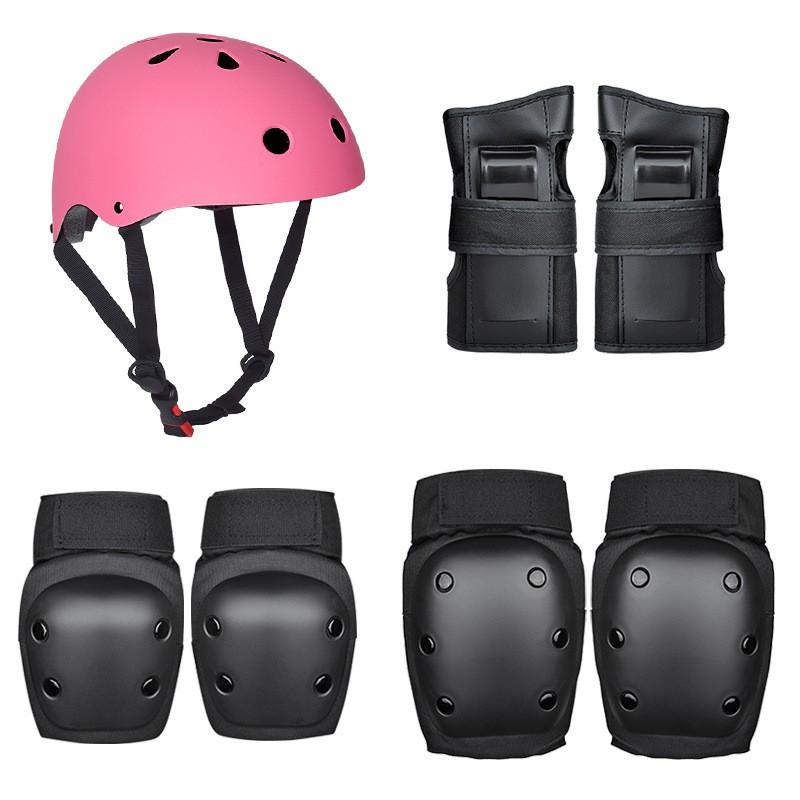 7-Piece Kids Adult Skateboard Scooter Roller Skating Safety Gear Set Helmet Elbow Knee Wrist Pad Black Pink Blue Red Green White
