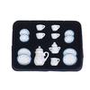 15Pcs 1:12 Dollhouse Miniature Blue Dot Tableware Porcelain Coffee Tea Cups Set