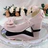 Lolita Style Cute Round Head  Jane Pumps With Bow Women's Sweet Party Dress Midi Heels Shoes Fashion PU Sandals