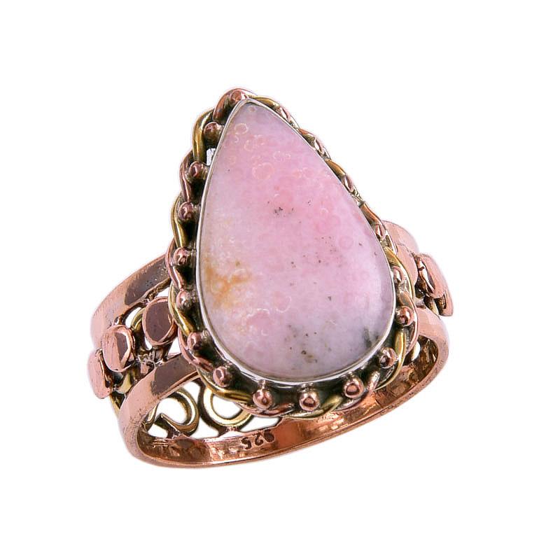 Ювелирное кольцо из стерлингового серебра 925 пробы с натуральным розовым опалом, двухцветное ювелирное кольцо S.9.5 R7e61