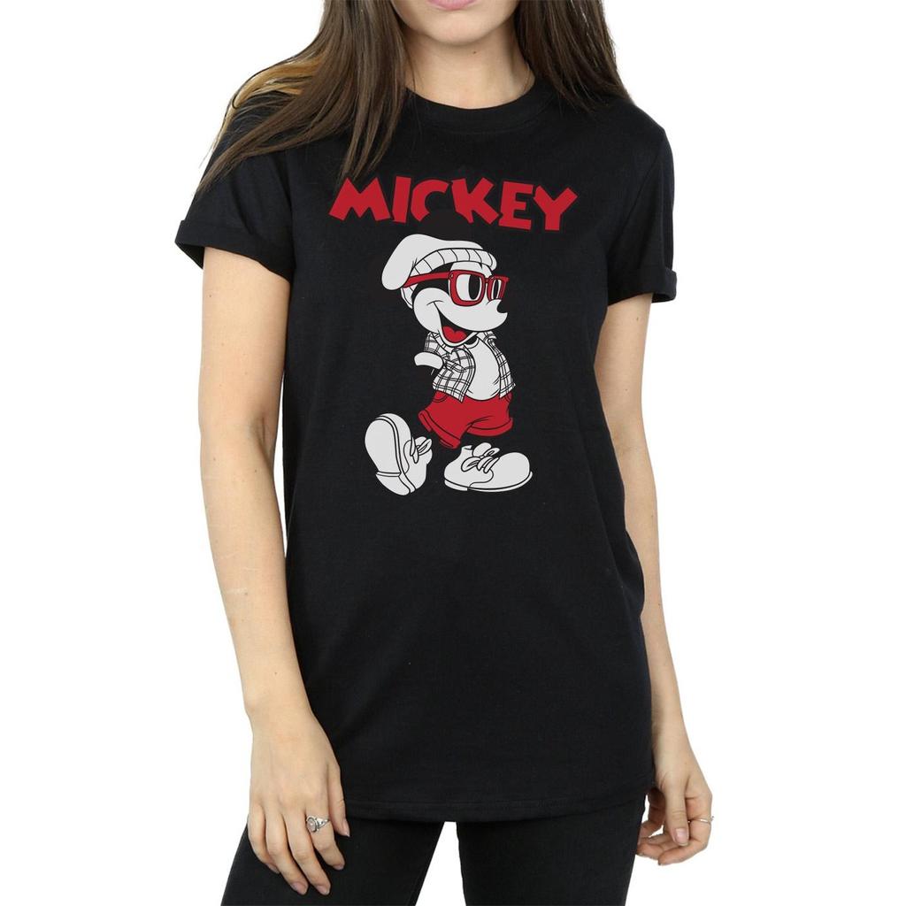 Disney Womens/Ladies Mickey Mouse Hipster Cotton Boyfriend T-Shirt