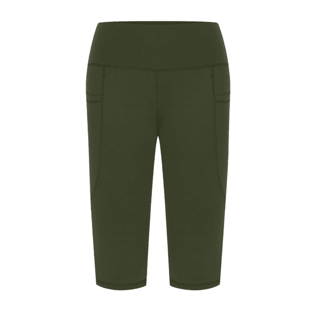 Women  Elastic High Waist 3/4 Pant Casual Active  Fit Wide Capris Leg Pants Trousers With Pockets
