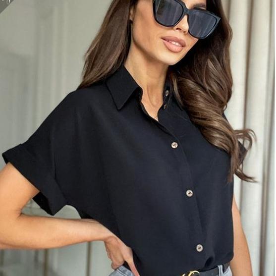 Модная женская летняя повседневная однотонная рубашка с лацканами, блузка, одежда