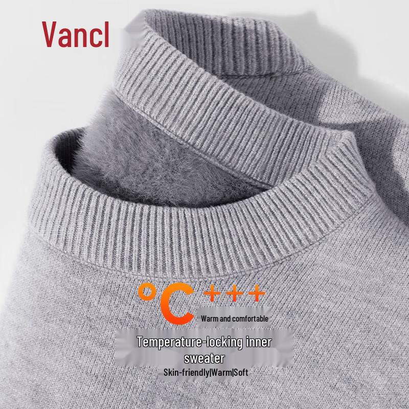 Men's Thermal Fleece-Lined Round Neck Pullover Sweater