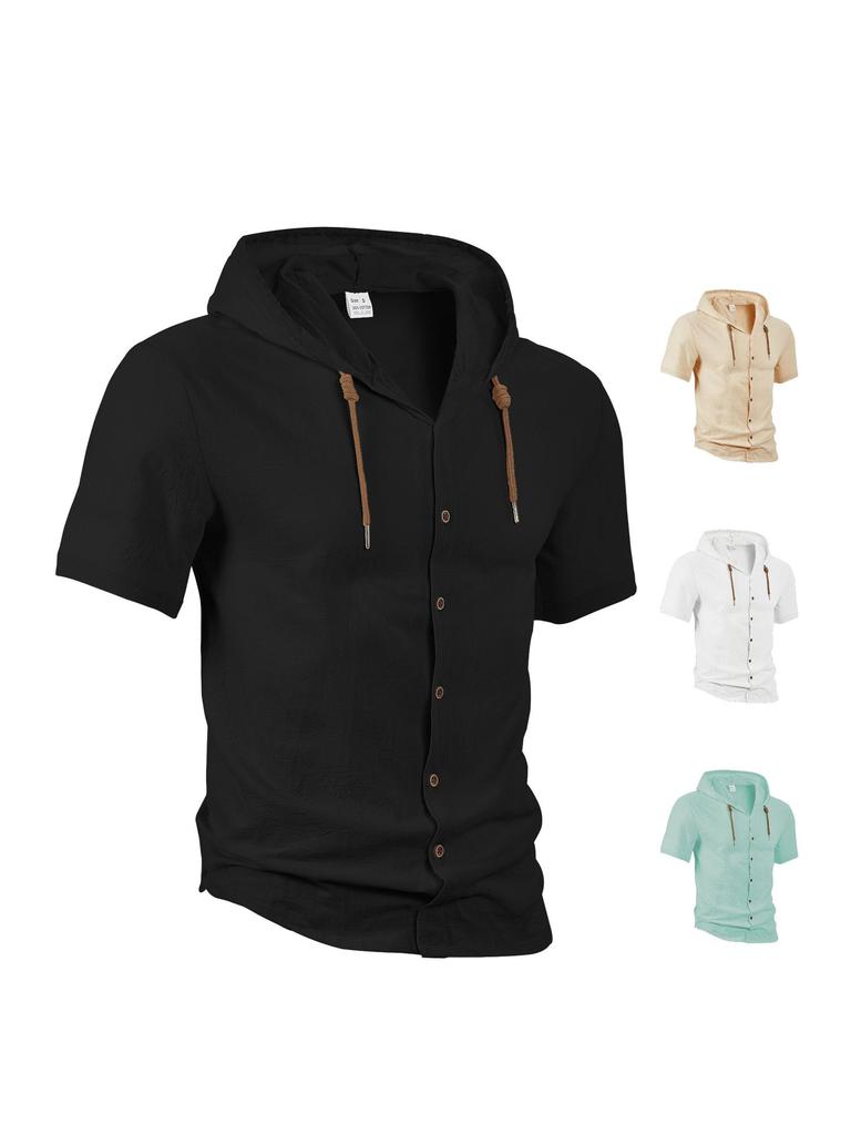 Мужской однотонный кардиган из хлопка и льна, модный и универсальный, свободного кроя, с коротким рукавом, мужская рубашка-худи