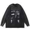 Футболка Streetwear Scream Graphic Washed Black, хлопковая, унисекс, большие размеры, длинные рукава, футболка