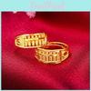 Vintage Vietnamese Sand Gold Abacus Open Ring Elegant Brass Gold Plated Jewelry Gift For Women