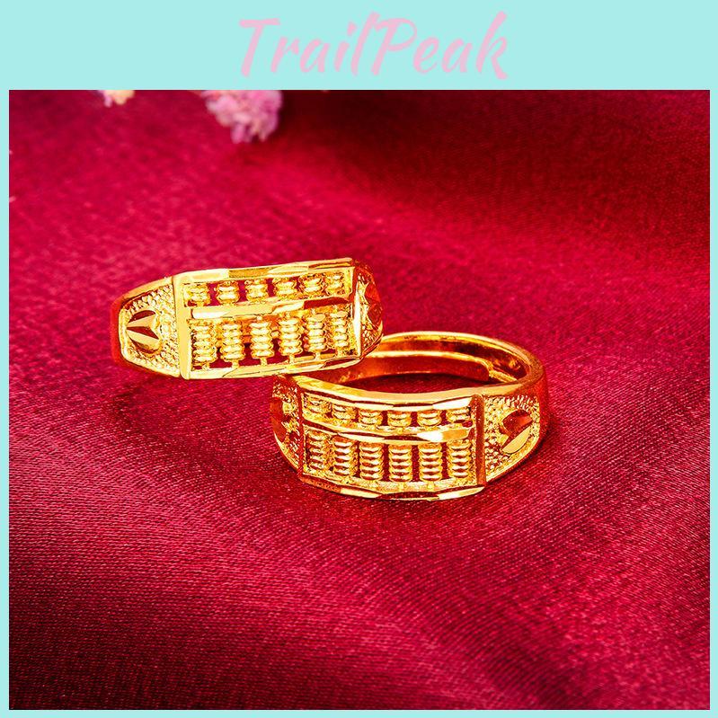Vintage Vietnamese Sand Gold Abacus Open Ring Elegant Brass Gold Plated Jewelry Gift For Women