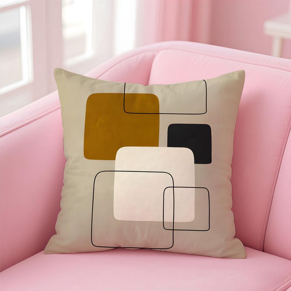 Geometric square warm color modern simplicity Cushion Cover Pillow Case Soft Friendly Fabric Concealed Zipper