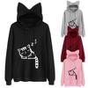 Autumn Winter Women's Fashion Long Sleeve Sweater Pullover Hooded Cat Ears Loose Fleece Printed Cat Casual Sweater Plus Size
