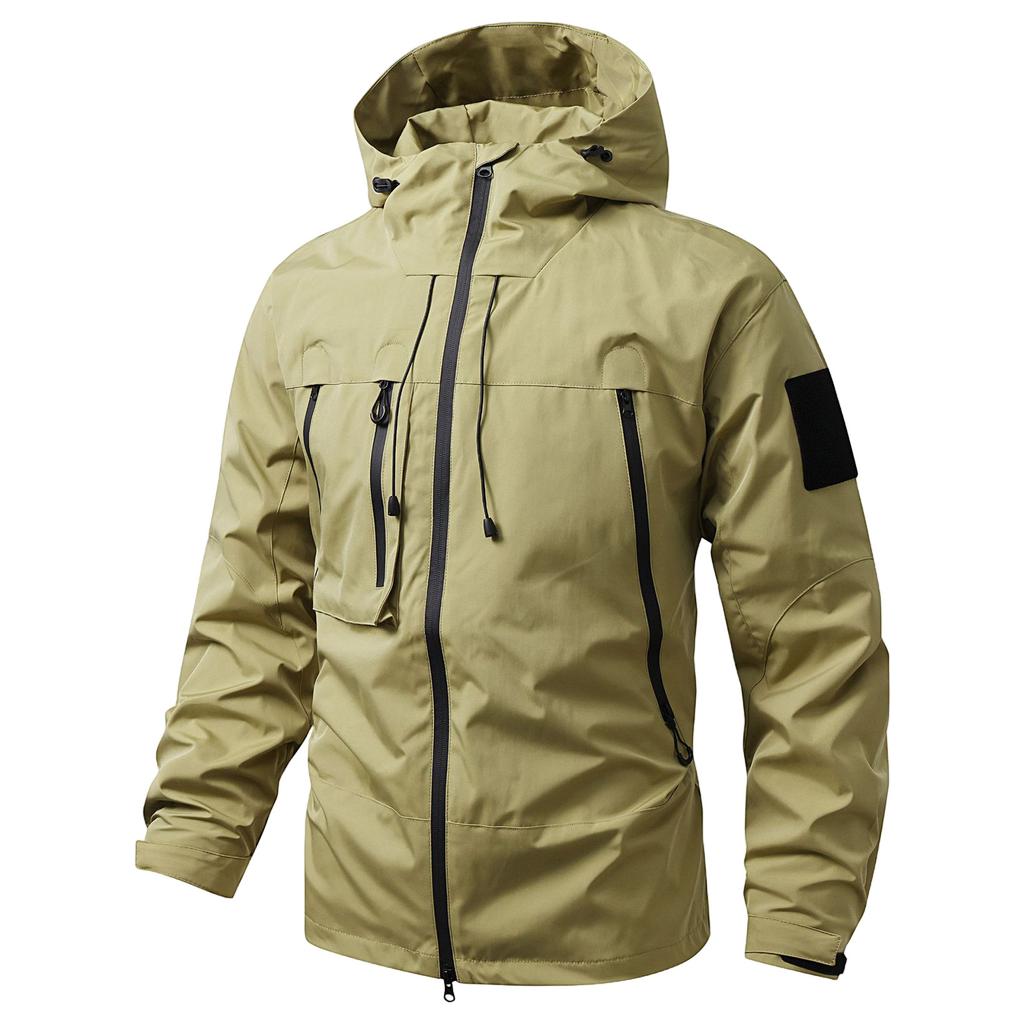 Men's Solid Color Outdoor Workwear Casual Loose Zipper Pocket Warm Long Sleeved Hooded Jacket