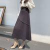 Black Knit Skirt Female Autumn and Winter High Waist A-line Skirt Long Slim Irregular Pleated Skirt