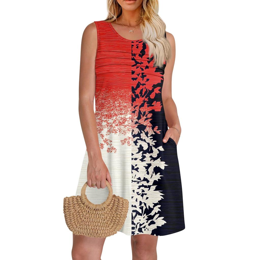 Женские летние платья с круглым вырезом, плиссировкой спереди, без рукавов, карманами, сарафаном, повседневным платьем