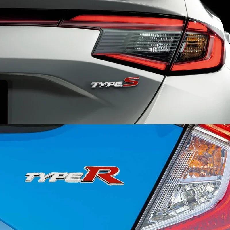 FIQ1 3D Metal Types Type S R Logo Letters Car Trunk Badge Decal For Honda S Fit City Civic Accord CRV HRV Emblem Sticker Accessories