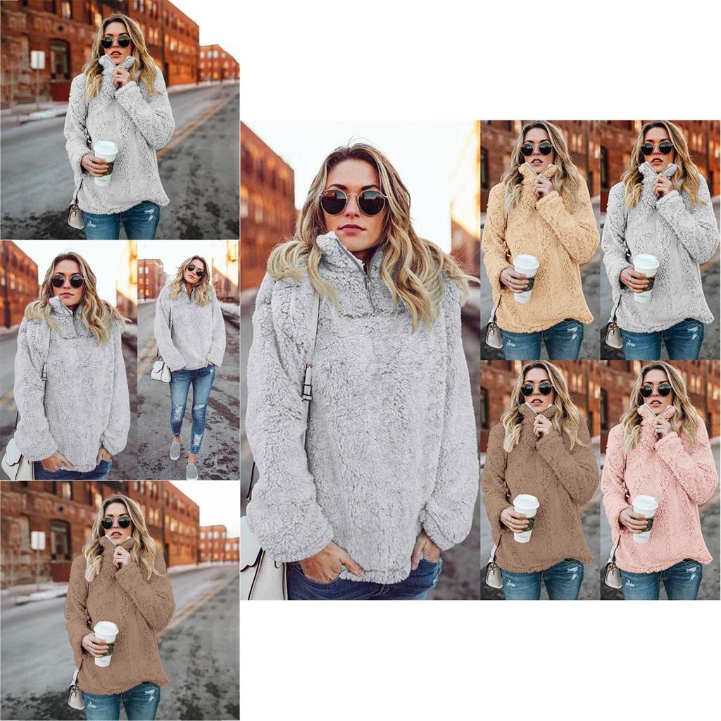 Premium Womens Fleece Fur Hoodie Winter Woolen Thermal Ladies Zip Sweater Blouse