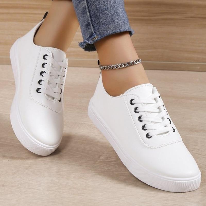 2024 Новая модная однотонная женская спортивная обувь с круглым носком, удобная верхняя одежда, универсальная женская обувь на плоской подошве с мелким кружевом