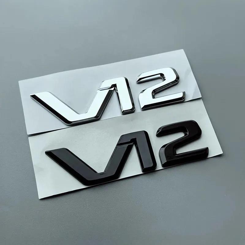 Flat ABS Letters V12 Car Emblem Trunk Fender Nameplate Logo Sticker for mercedes benz S400 S500 S600 Chrome Glossy Black BD1