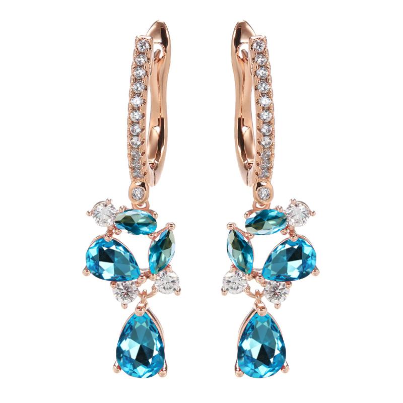 Новые длинные серьги-капли золотого цвета для женщин, серьги-капли с кристаллами и цветком, красный камень и циркон, модные ювелирные изделия