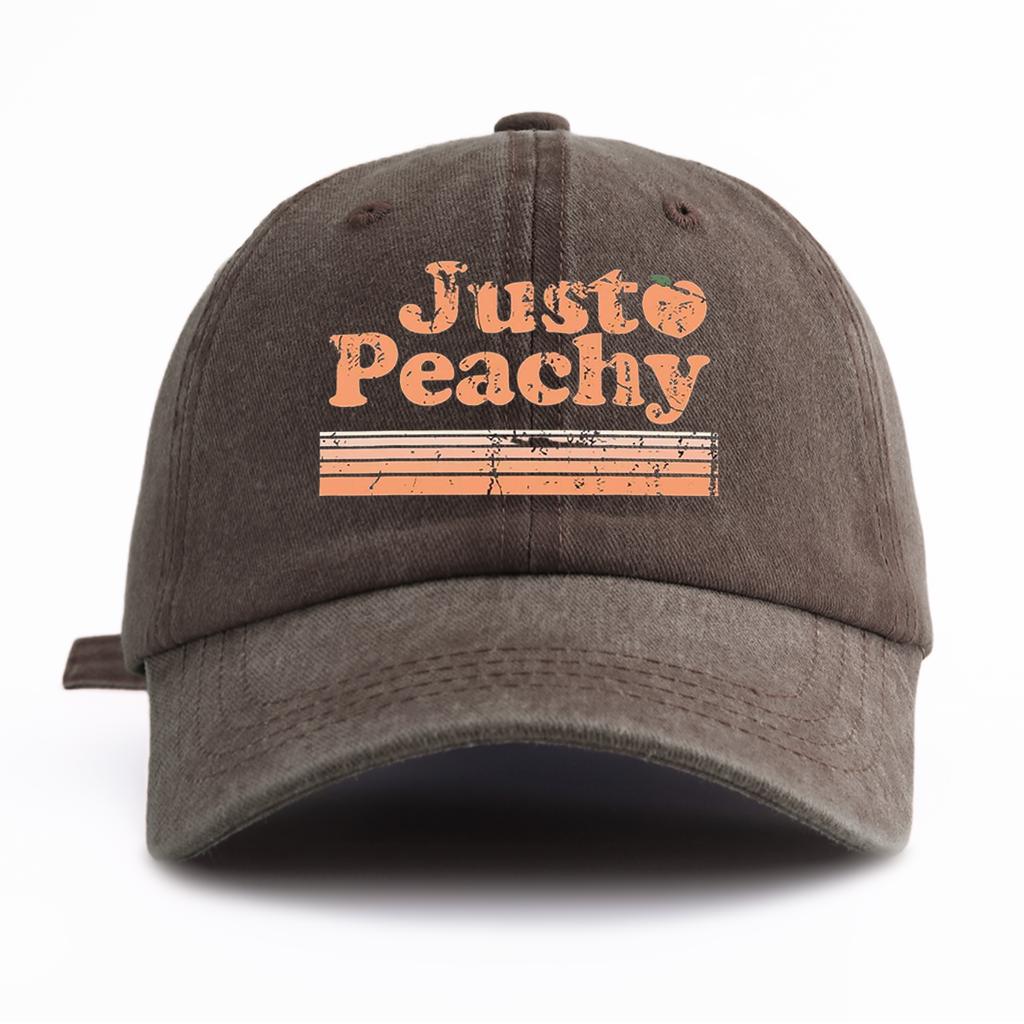 1 шт. Джинсовая бейсболка с принтом JUST PEACHY, стираная, для взрослых, минималистичный ретро-стиль, повседневная, мягкая, регулируемая, кепка папы, идеально подходит в качестве подарка
