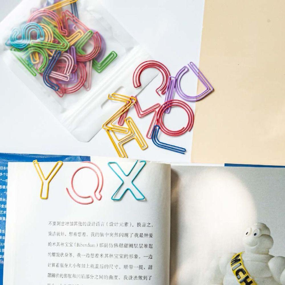 26pcs Hollow Letter Paper Clips Bookmark Photo Tickets Holder Colorful Paper Clamps School