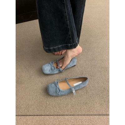 Французская фея квадратная голова светлый рот балетки женские осенние юбки одинарные туфли синие светлый рот мягкая подошва туфли Мэри Джейн
