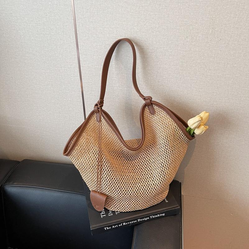 Соломенная сумка летняя сумка ленивый ветер плетеная большая вместимость на плечо сумка-тоут приморский отпуск ветер пляжная сумка