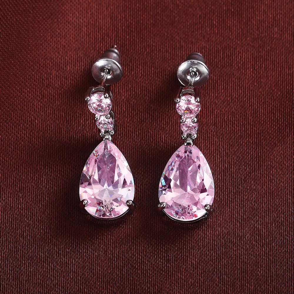 Elegant Light Luxury Pink Zircon Earrings for Women High-End Temperament Trendy Zircon Accessory
