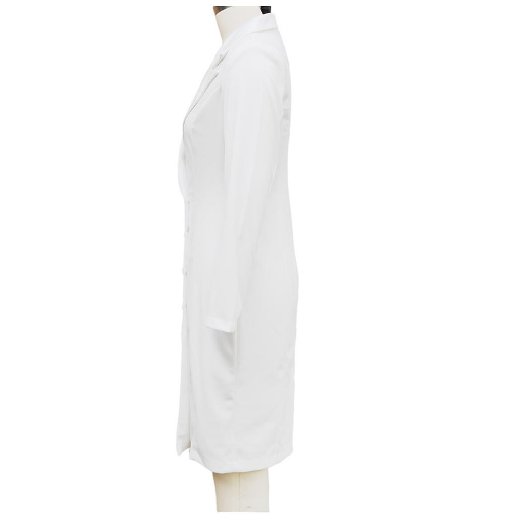 Женское двубортное платье-блейзер, офисное платье с длинным рукавом и лацканами с вырезом, профессиональная рабочая одежда для делового повседневного стиля.