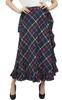 Check Printed Self Belt Cotton Navy Blue Ruffled Wrap Women's Skirt