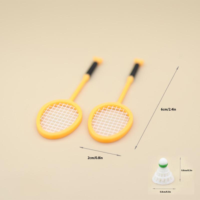 1/12 Scale Badminton Racket Mini Set for Dollhouse, Miniature Sports Scene Decorative Pretend Play Toys