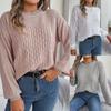 Autumn Winter Vintage Loose Long Sleeve Top Solid Color Cardigan Knitwear O-Neck Sweater