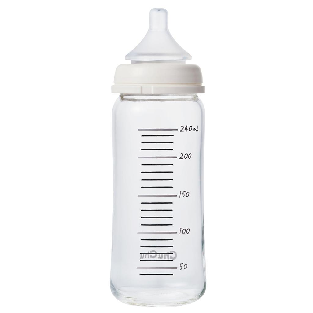 ChuChu Wide Mouth Glass Baby Bottle 240mL with Nipple Made In Japan for and All Ages Multi-Fit Heat-Resistant Newborns, Weaning,
