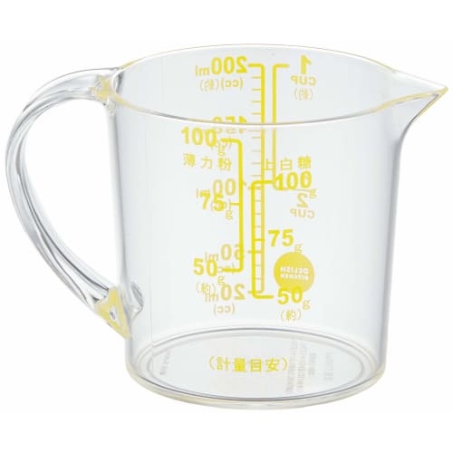 DELISH KITCHEN Pearl Metal Measuring Cup, Yellow, 11 x 8 x 6.5 cm, Large Graduations, Heat-Resistant, 200ml, CC-1317