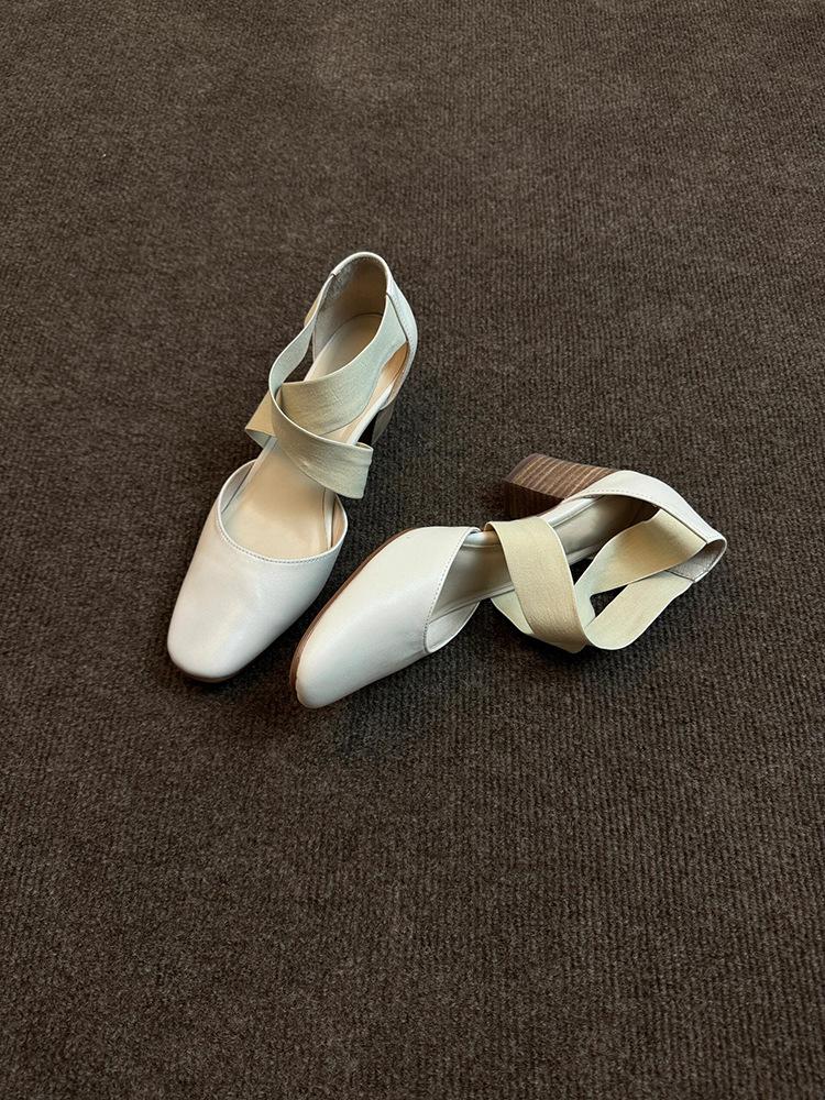 New Retro Versatile Ballet High Heels Children Thick Heel Cross Belt Hollow Casual Bag Head Sandals