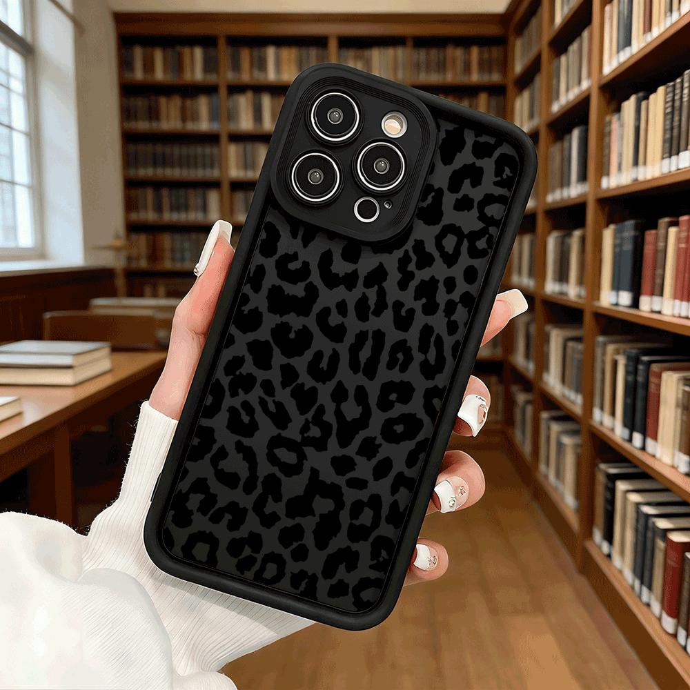 Черный Чехол для Телефона с Рисунком Леопарда из Мягкого ТПУ для iPhone 17 16 15 14 13 12 11 Pro Max Plus Ударопрочный Противоскользящий Чехол