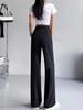Женские брюки от костюма с высокой талией, черные, с широкими штанинами - Летние тонкие, облегающие и повседневные профессиональные брюки