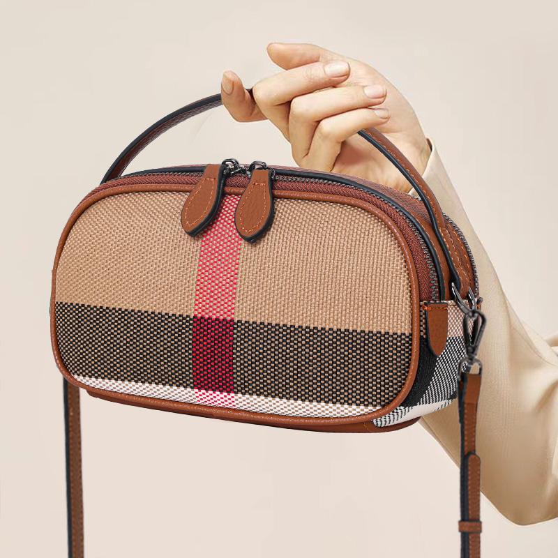 Женская сумка через плечо Aidrani Checkered, из холщовой воловьей кожи, круглая, коричневого цвета