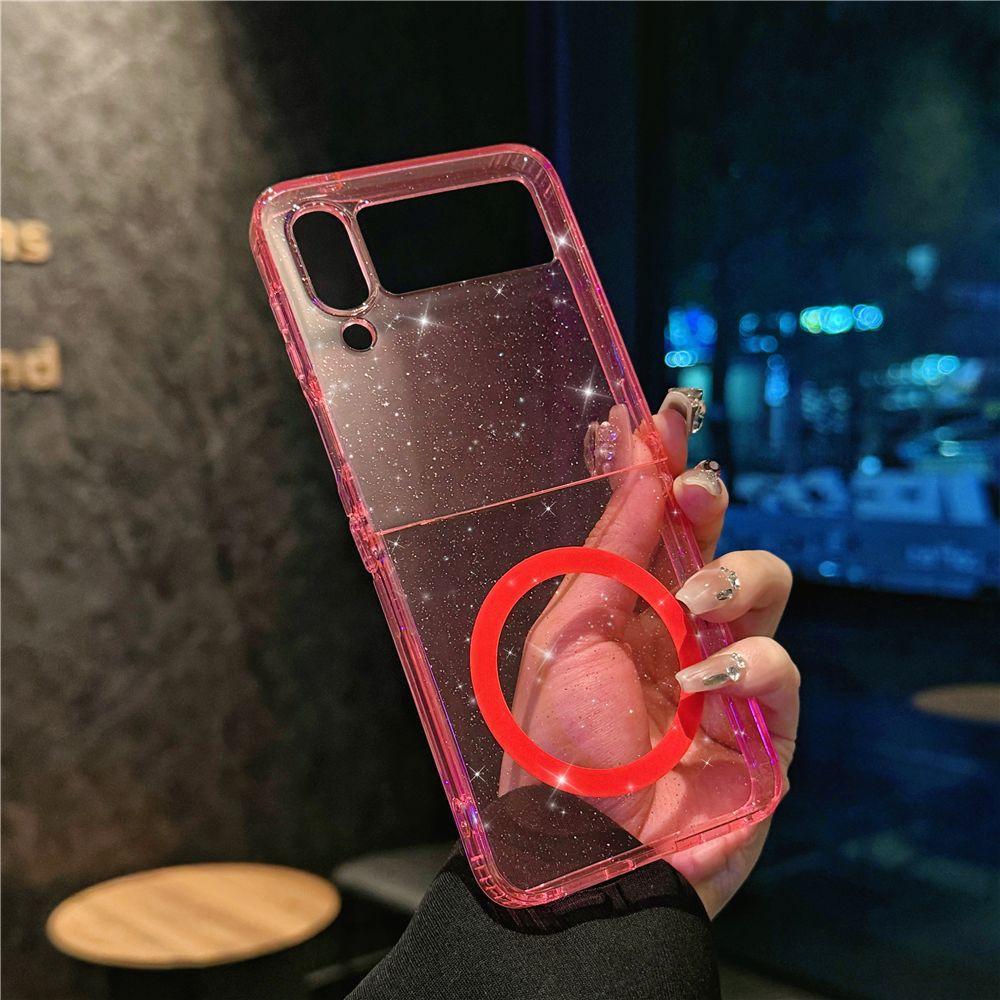 Подходит для чехла для мобильного телефона Samsung Zflip6 Zflip7 Магнитный складной Zflip5 4-го поколения Прозрачный блестящий защитный чехол