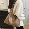 Elegant Soft Leather Tote Bag Solid Color Vintage Underarm Bag Fashion Commuting Shoulder Bag  Lady