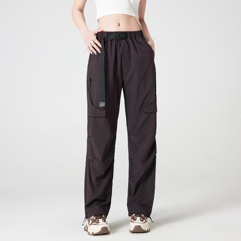 Брюки в стиле парной одежды, женские летние тонкие повседневные брюки, спортивные брюки прямого кроя для улицы, быстросохнущие брюки с завязками на щиколотках, женские брюки из ледяного шелка