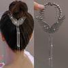 Lady Ponytail Claw Wings Shape Shiny Rhinestone Faux Pearl Long Tassel Multi Teeth Stainless Hair Decoration Lightweight Bridal Hair Bun Hair