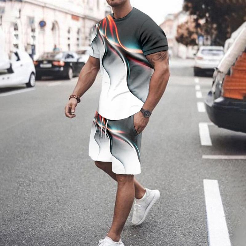 Мужская мода, новый спортивный комплект, летние повседневные освежающие шорты с 3D покерным принтом и короткими рукавами, топ большого размера в стиле Y2K