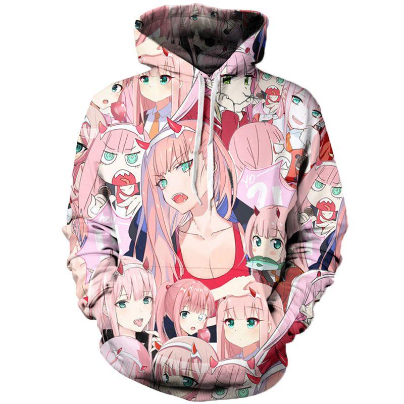 Уютное и стильное аниме худи унисекс с рисунком Zero Two из Darling In The Franxx