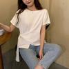 Design-sensual Solid Color Round Neck Short-sleeved T-shirt for Women's Summer New Korean Loose Irregular Fashionable Top